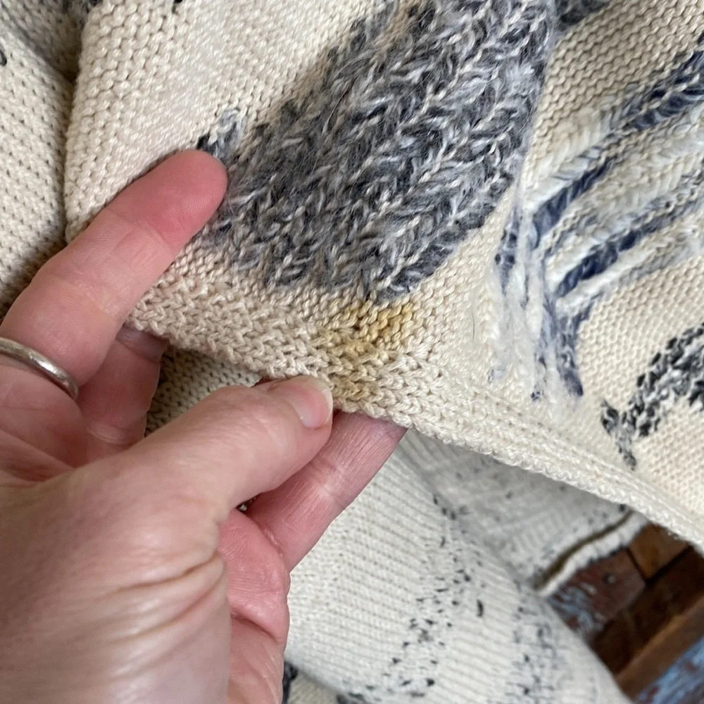 Lucky Brand Cream Black Blue Long Cardigan Sweater